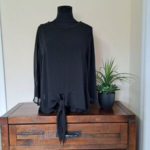 Zara Tie Front Top Black Semi Sheer Women's Size Medium Bouse